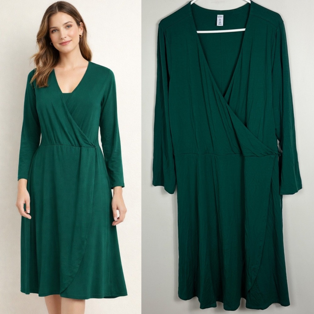Old Navy‎ Knit Wrap Dress Victorian Jade Green Size XXL Tall Midi Long Sleeve